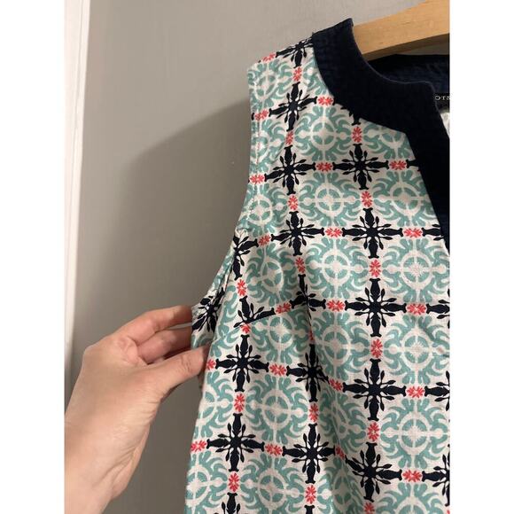 🔴Talbots Linen Teal Blue‎ Geometric Print Shift Dress Size 4P Petite - Picture 2 of 7